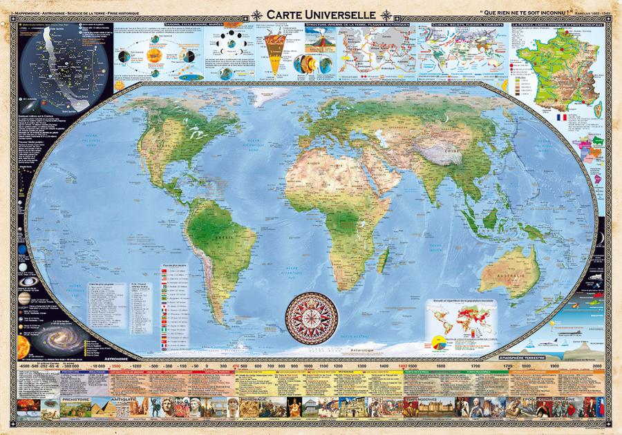 Carte murale universelle - Monde - 100 x 68 cm | Antica carte murale petit tube taux réduit Antica 