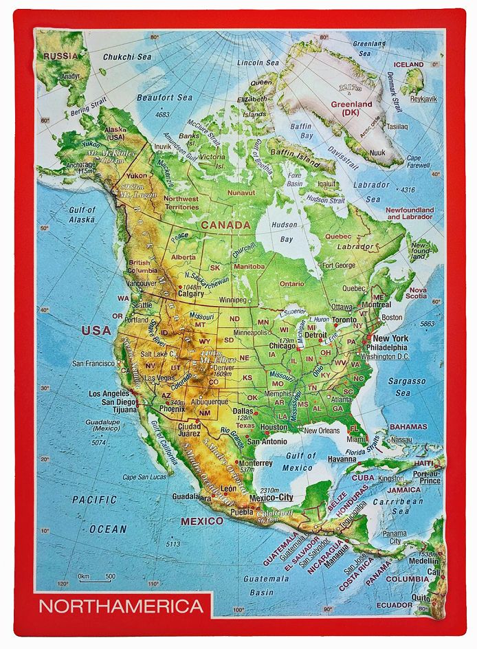 carte postale en relief (en anglais) - Amérique du Nord | Georelief carte pliée Georelief 