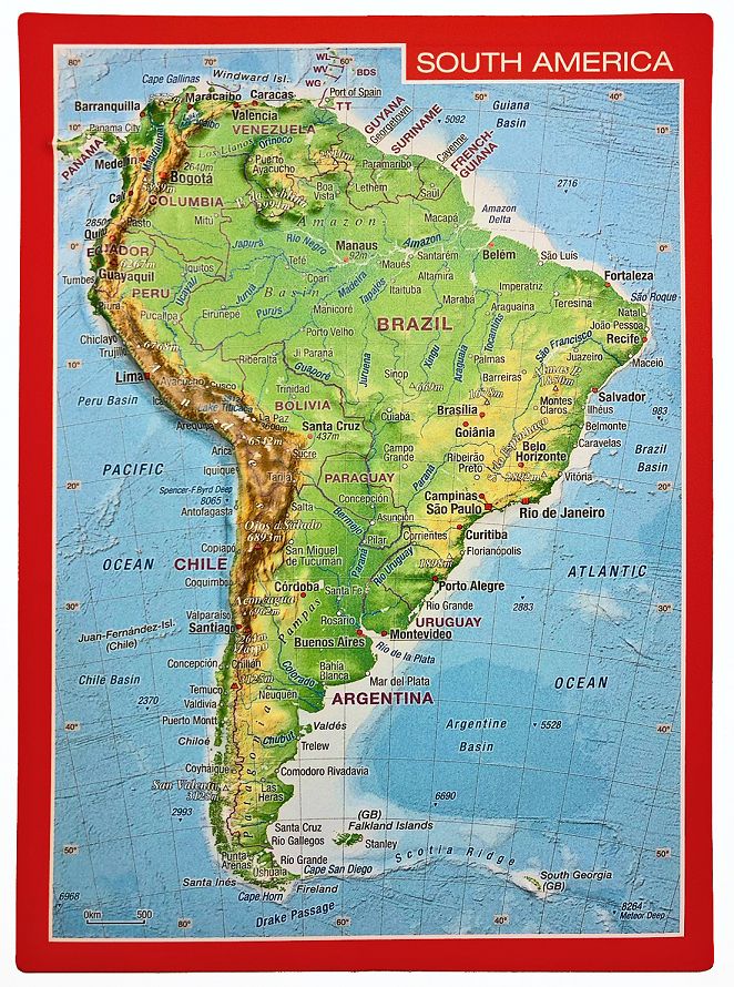 carte postale en relief (en anglais) - Amérique du Sud | Georelief carte pliée Georelief 