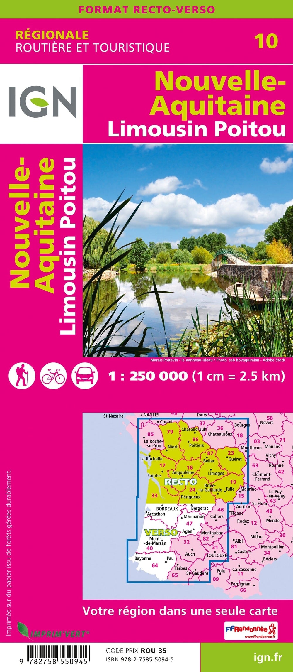 Carte régionale n° 10 : Nouvelle Aquitaine (Limousin, Poitou) | IGN carte pliée IGN 