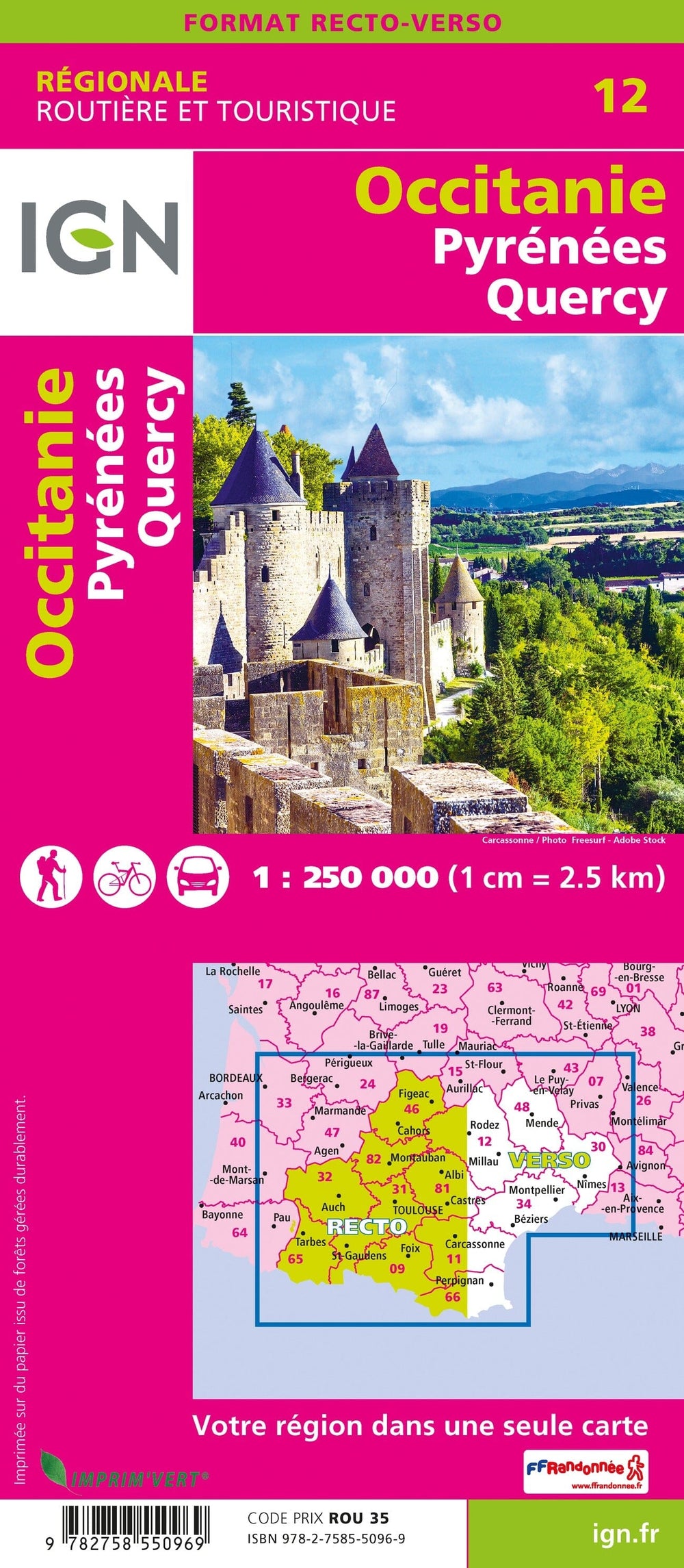 Carte régionale n° 12 : Occitanie (Pyrénées, Quercy) | IGN carte pliée IGN 