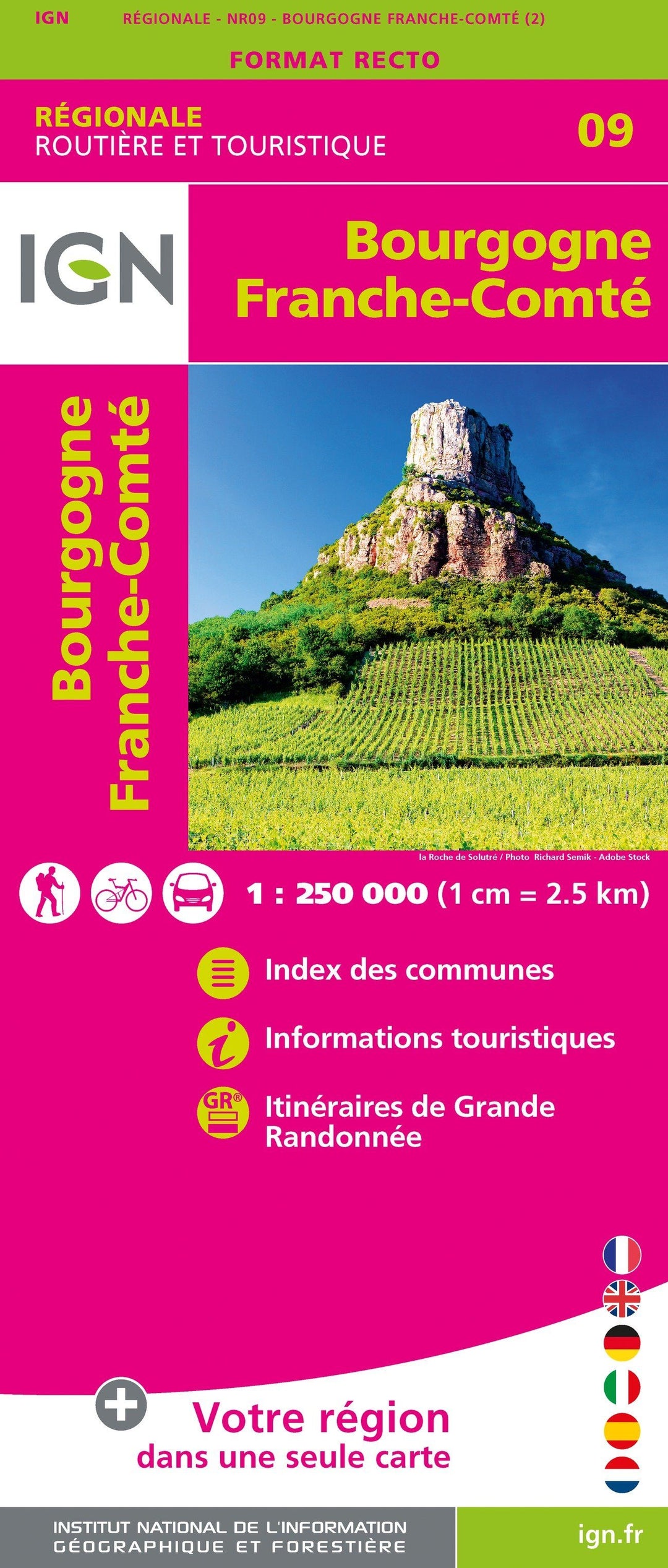 Carte régionale n° 9 : Bourgogne - Franche Comté | IGN carte pliée IGN 