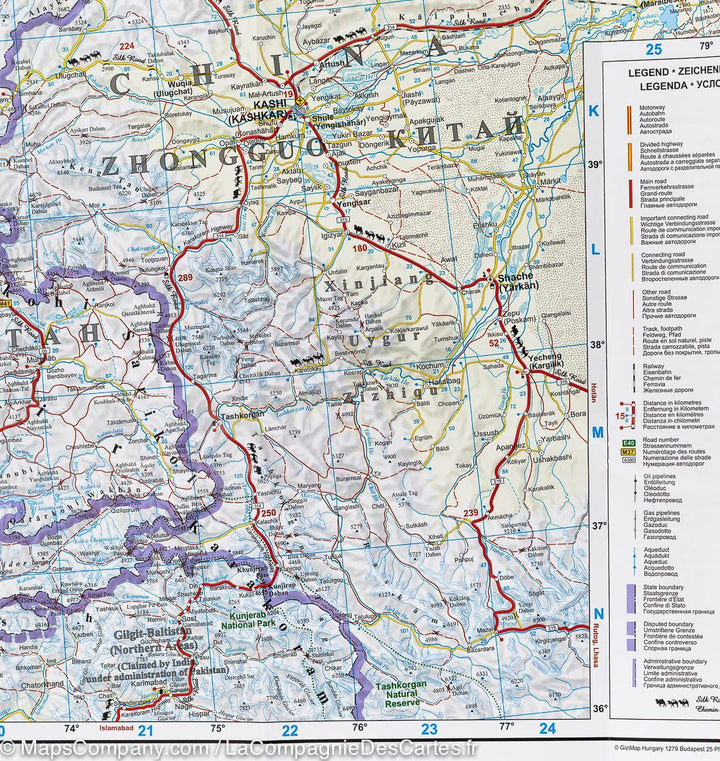 Carte routière &#8211; Asie Centrale | Gizi Map - La Compagnie des Cartes