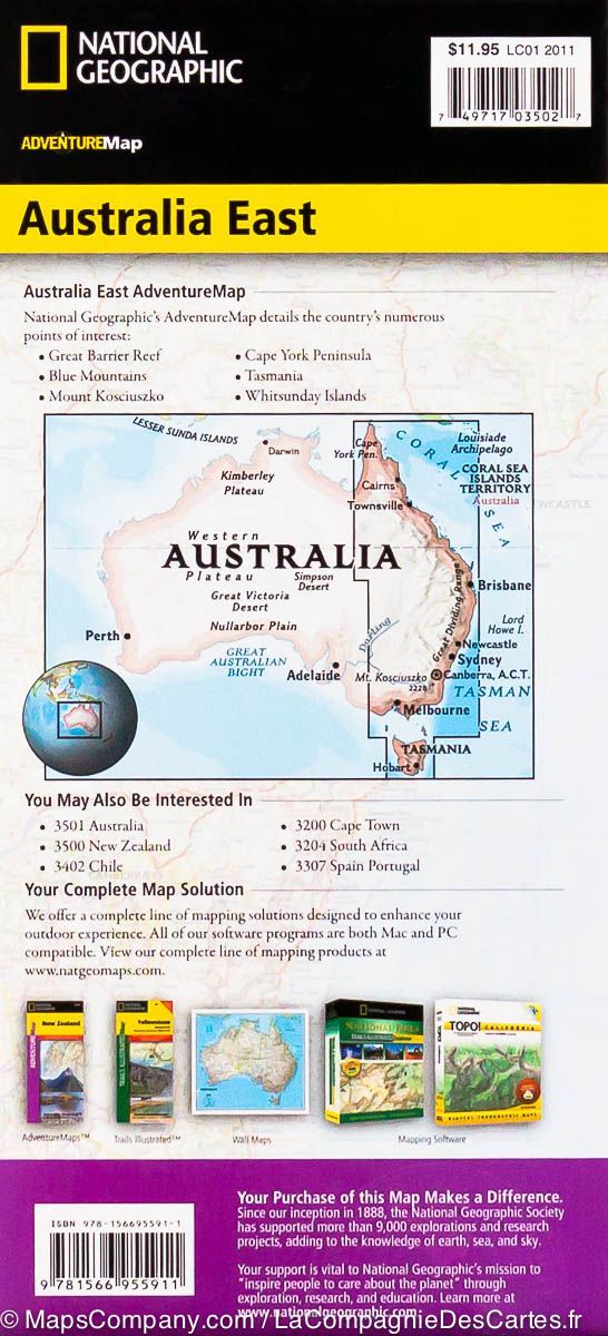 Carte routière de l'est de l'Australie | National Geographic - La Compagnie des Cartes