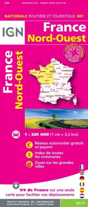 Carte routière - France Nord-Ouest - VERSION MURALE ET PLASTIFIEE | IGN carte murale grand tube IGN 