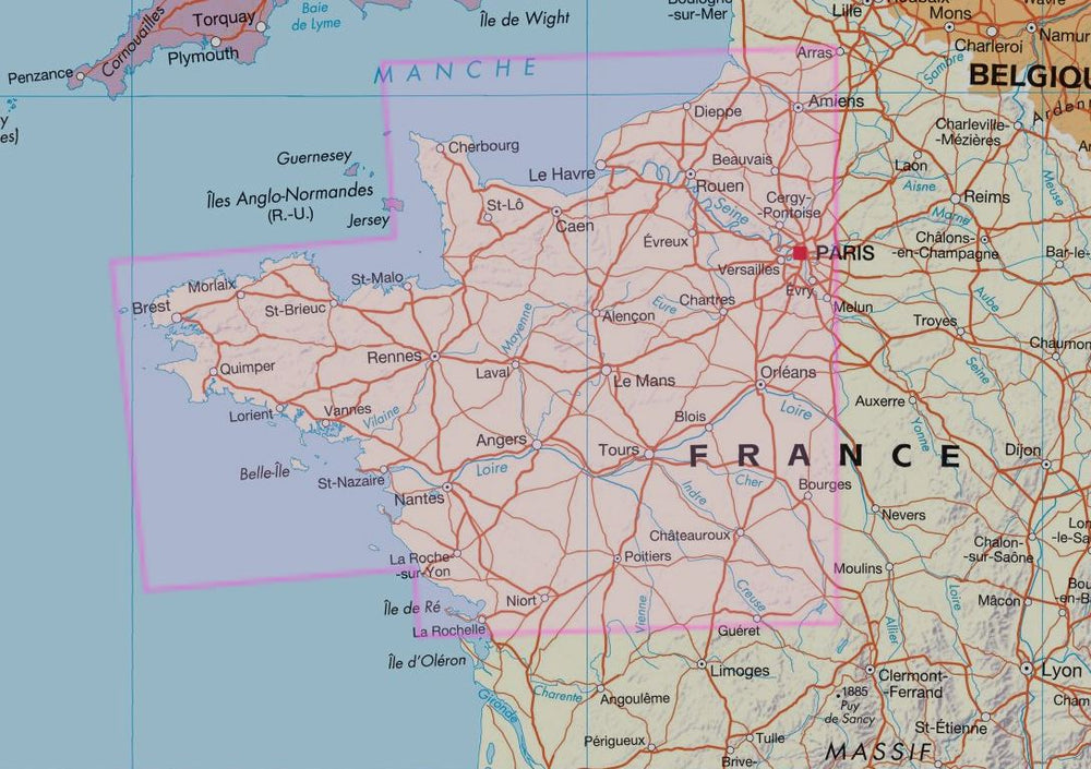 Carte routière - France Nord-Ouest - VERSION MURALE ET PLASTIFIEE | IGN carte murale grand tube IGN 