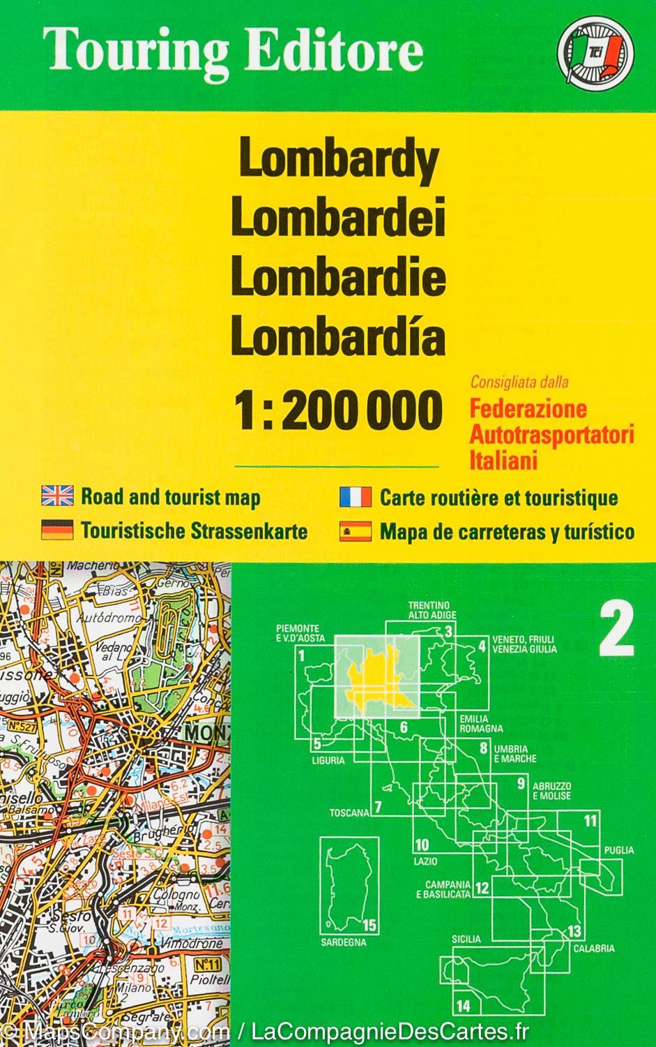 Carte routière n° 2 - Lombardie (Italie) | Touring Club Italiano-1/200 000 carte pliée Touring 