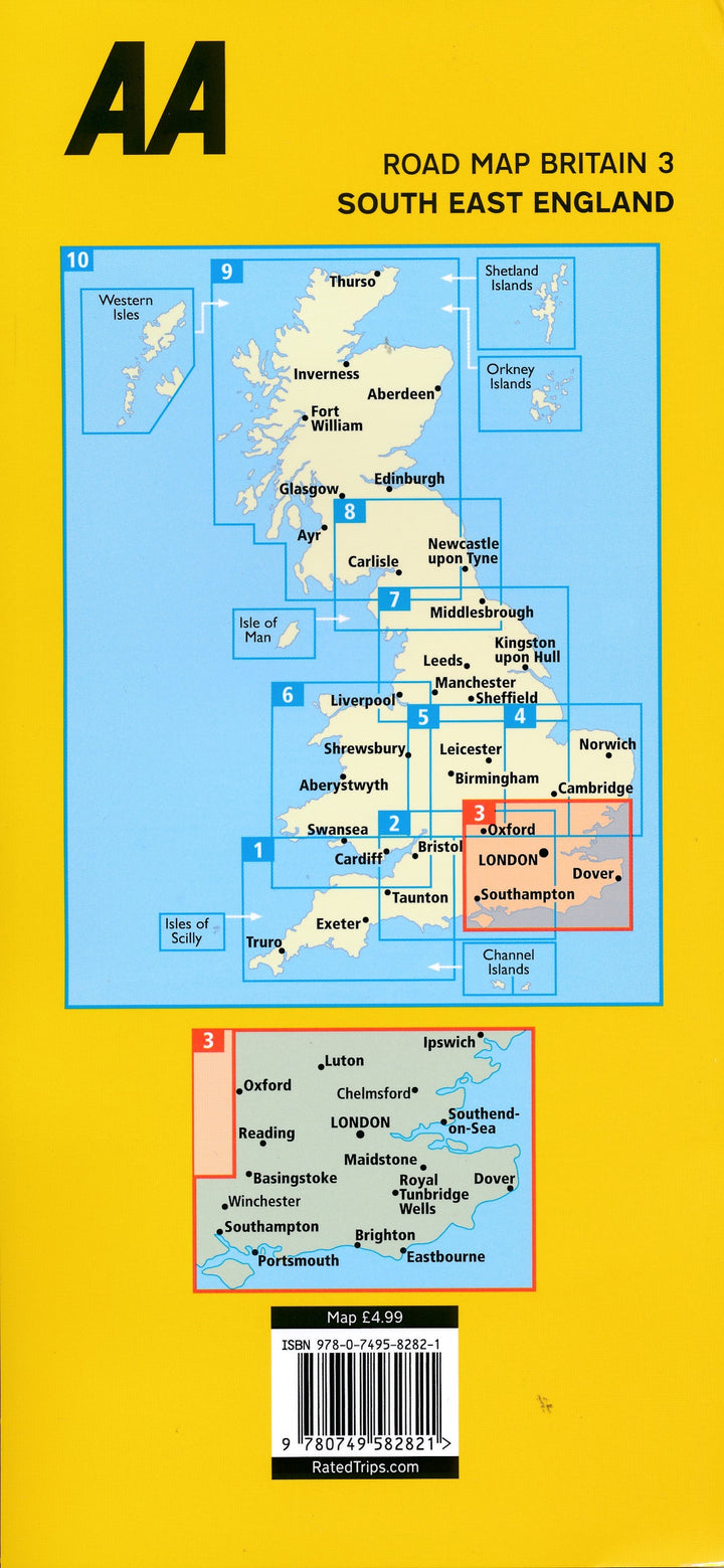 Carte routière n° 3 - Angleterre Sud-est | AA Publishing carte pliée AA Publishing 