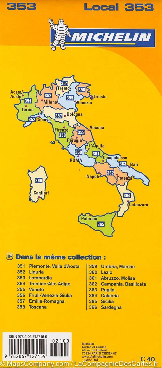 Carte routière n° 353 - Lombardie (Italie) | Michelin carte pliée Michelin 