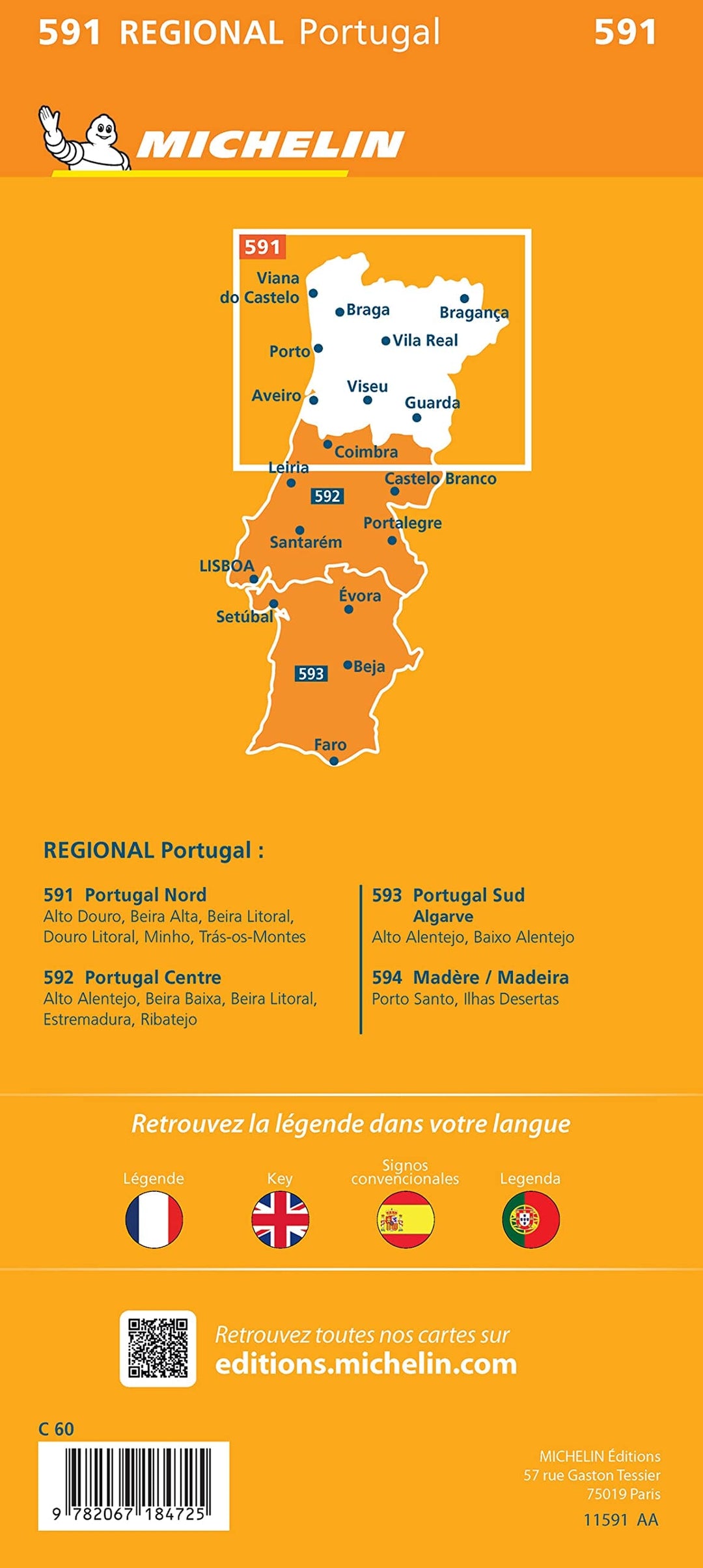 Carte routière n° 591 - Portugal Nord | Michelin carte pliée Michelin 