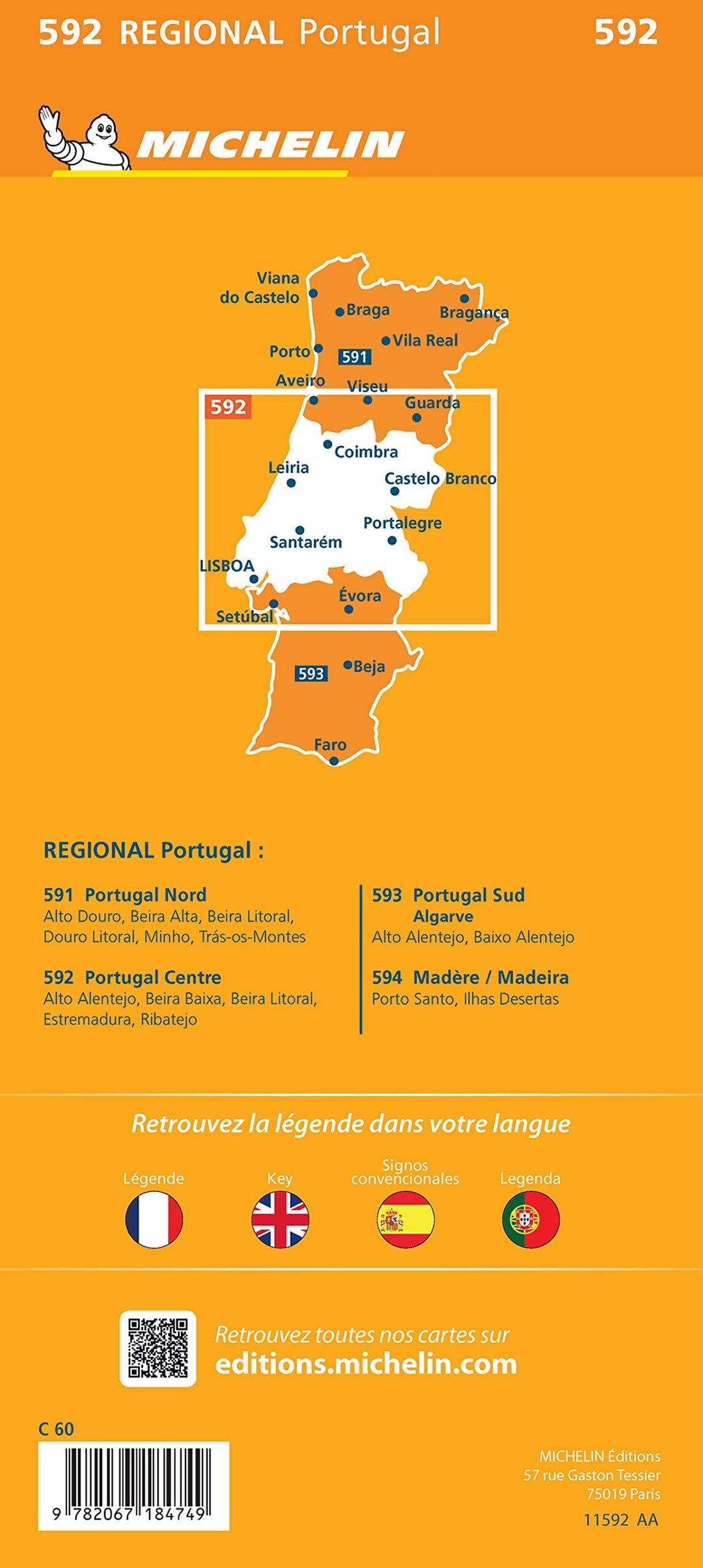 Carte routière n° 593 - Portugal Sud & Algarve | Michelin carte pliée Michelin 