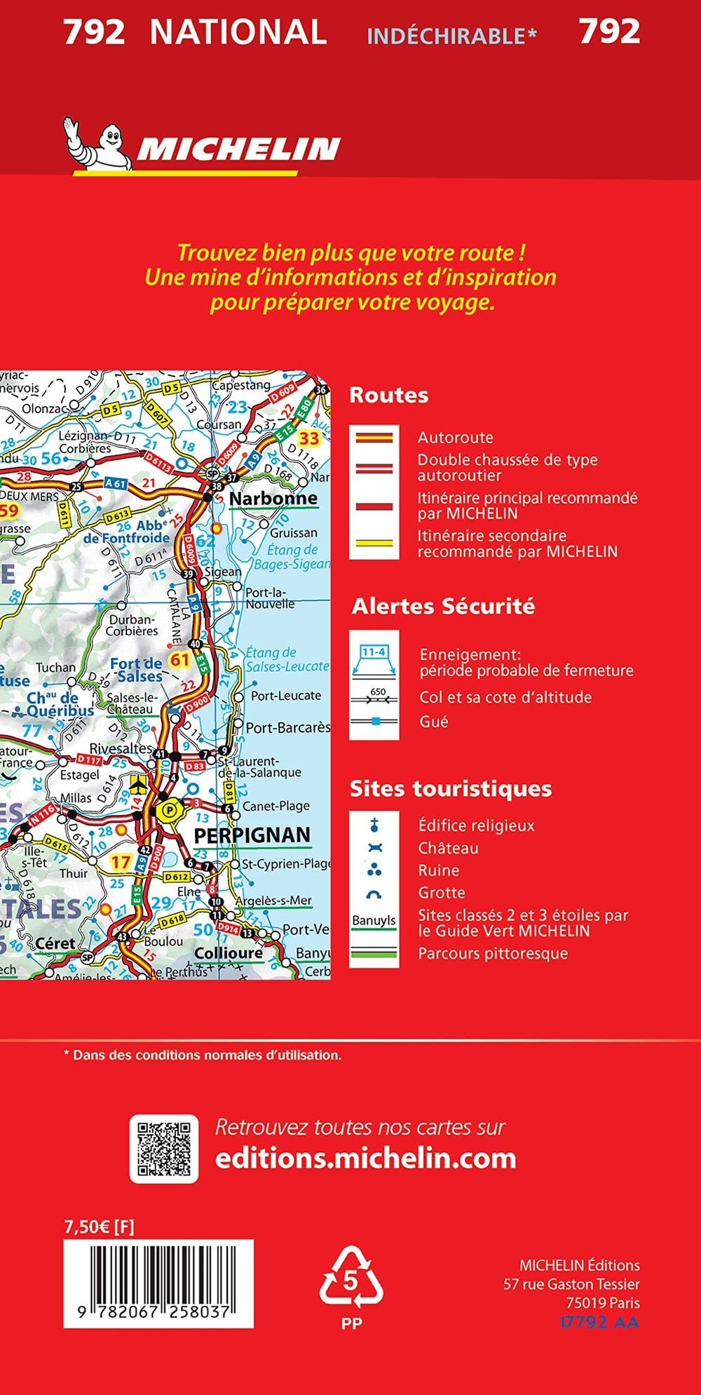 Carte routière n° 792 - France (indéchirable) 2023 | Michelin carte pliée Michelin 