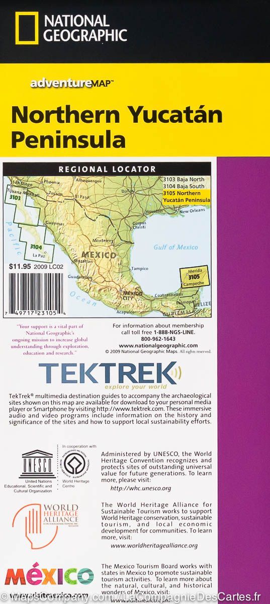 Carte routière - Péninsule du Yucatan Nord (Mexique) | National Geographic carte pliée National Geographic 