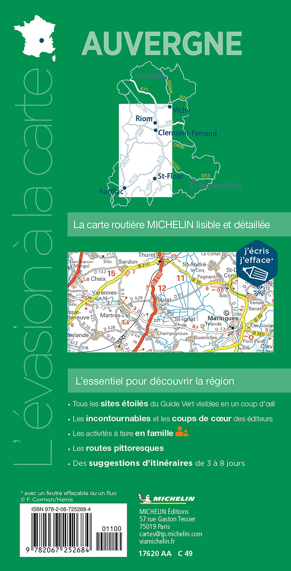 Carte routière plastifiée - Auvergne | Michelin carte pliée Michelin 