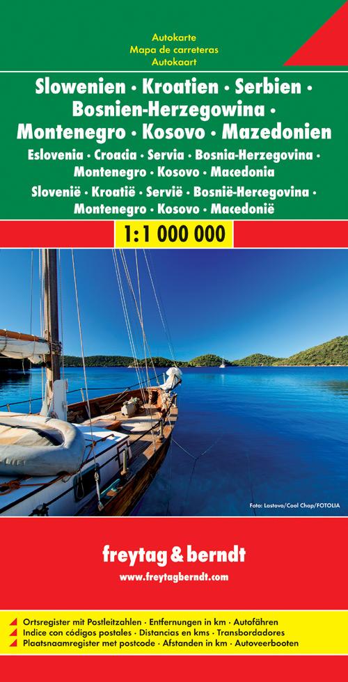 Carte de Slovénie, Croatie, Serbie, Bosnie, Montenegro, Kosovo &#038; Macédoine | Freytag &#038; Berndt - La Compagnie des Cartes
