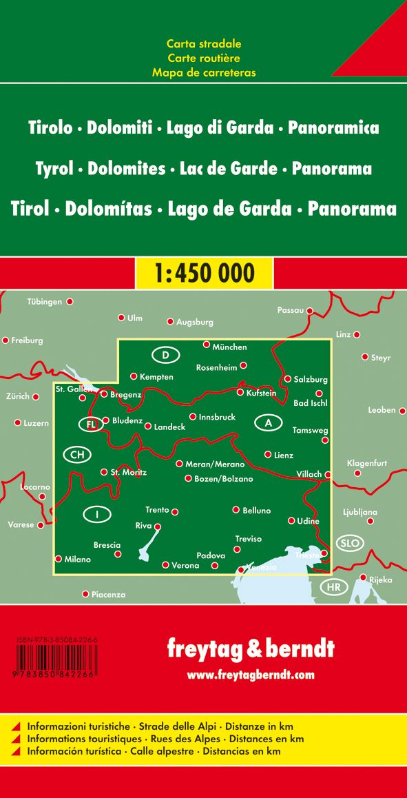 Carte routière - Tyrol, Dolomites & Lac de Garde (Autriche, Italie) | Freytag & Berndt carte pliée Freytag & Berndt 