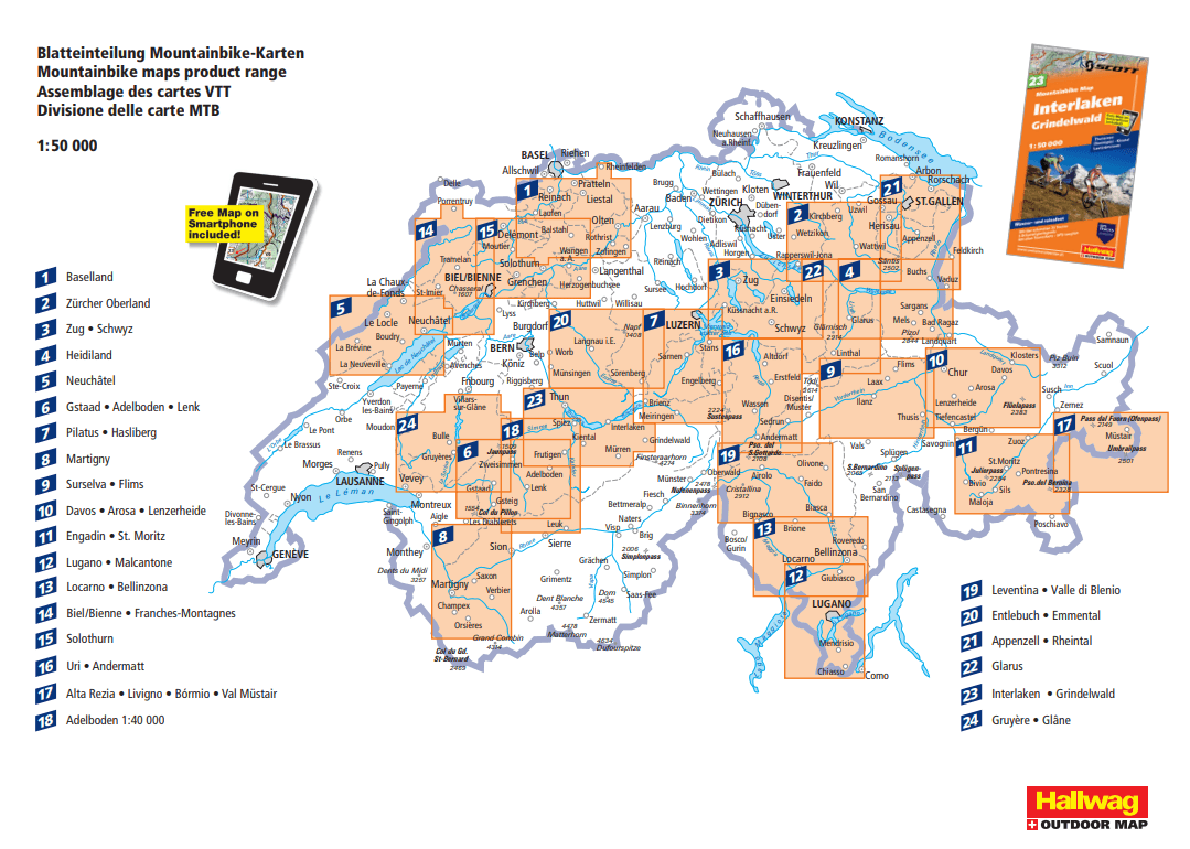 Carte spéciale VTT n° WKM.22 - Glarus (Suisse) | Hallwag carte pliée Hallwag 