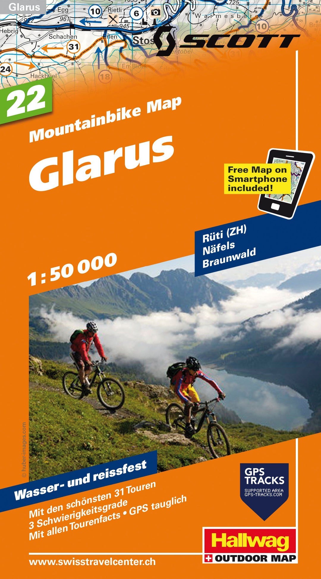 Carte spéciale VTT n° WKM.22 - Glarus (Suisse) | Hallwag carte pliée Hallwag 