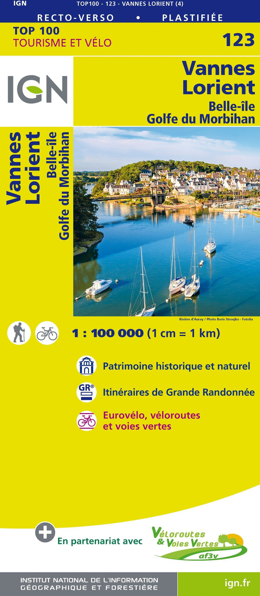 Carte TOP 100 n° 123 - Vannes, Lorient, Golfe du Morbihan & Belle-Ile | IGN carte pliée IGN 