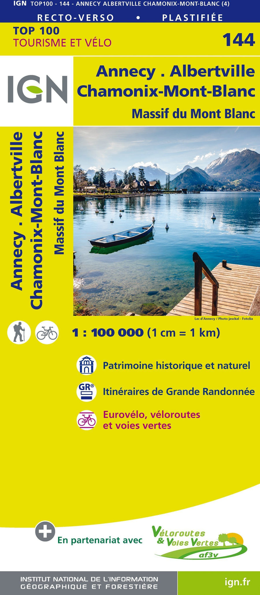 Carte TOP 100 n° 144 - Annecy, Albertville & Chamonix-Mont Blanc (Alpes) | IGN carte pliée IGN 
