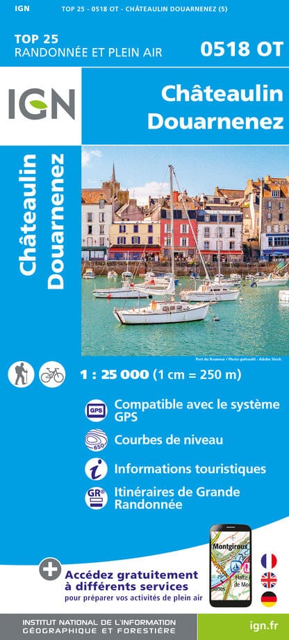 Carte TOP 25 n° 0518 OT - Châteaulin, Douarnenez | IGN carte pliée IGN 