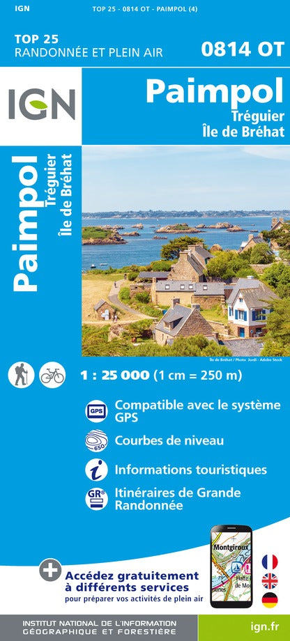 Carte TOP 25 n° 0814 OT - Paimpol, Tréguier, Ile de Bréhat | IGN carte pliée IGN 