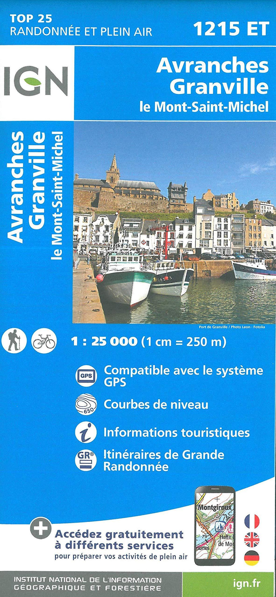 Carte TOP 25 n° 1215 ET - Avranches, Granville, Le Mont-St-Michel | IGN carte pliée IGN 