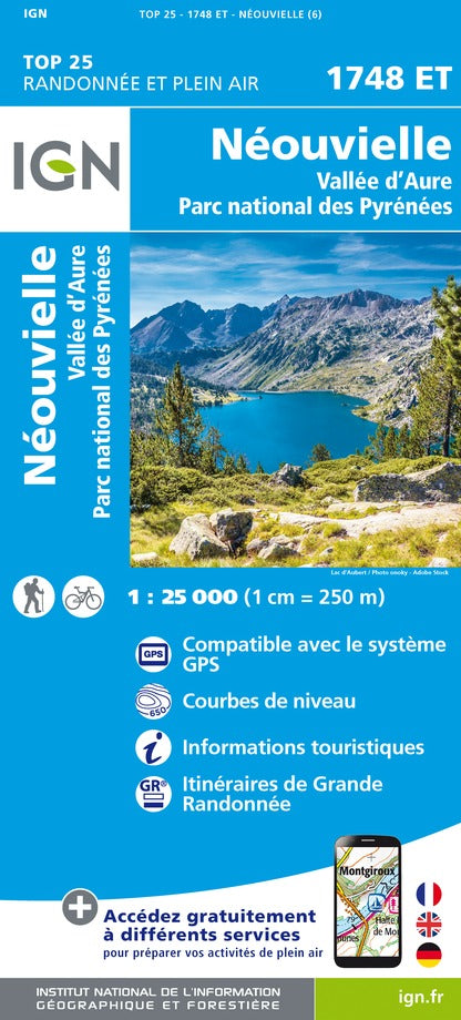 Carte TOP 25 n° 1748 ET - Néouvielle & Vallée d'Aure (Pyrénées) | IGN carte pliée IGN 2022 