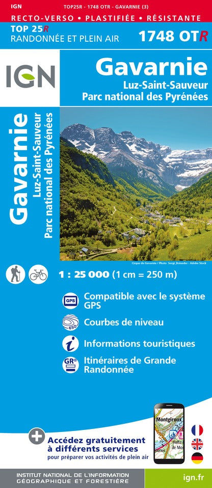 Carte TOP 25 n° 1748 OTR (résistante) - Gavarnie & Luz St Sauveur (Pyrénées) | IGN carte pliée IGN 