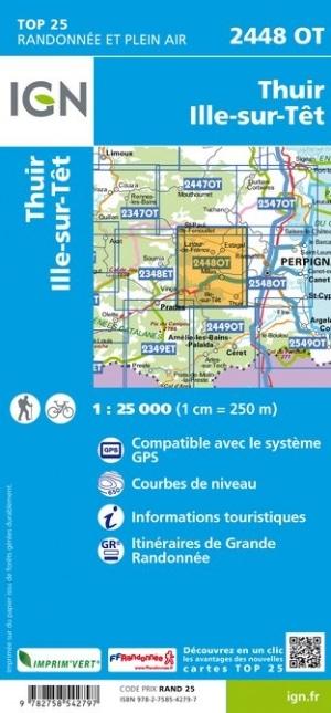 Carte TOP 25 n° 2448 OT - Thuir & Ille-sur-Têt (Pyrénées Orientales) | IGN - La Compagnie des Cartes