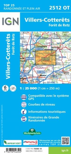 Carte TOP 25 n° 2512 OT - Villers-Cotterêts, Forêt de Retz | IGN carte pliée IGN 