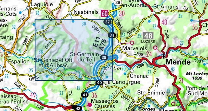 Carte TOP 25 n° 2538 OT - Sainte-Eulalie-d'Olt, Haute Vallée du Lot, Monts d'Aubrac | IGN carte pliée IGN 