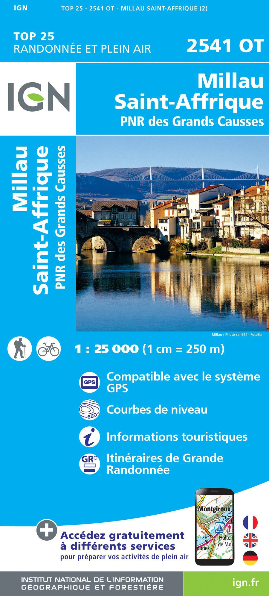 Carte TOP 25 n° 2541 OT - Millau, Saint Affrique & PNR des Grandes Causses | IGN carte pliée IGN 