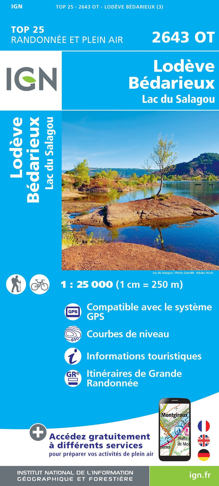 Carte TOP 25 n° 2643 OT - Lodève, Bédarieux, Lac du Salagou | IGN carte pliée IGN 