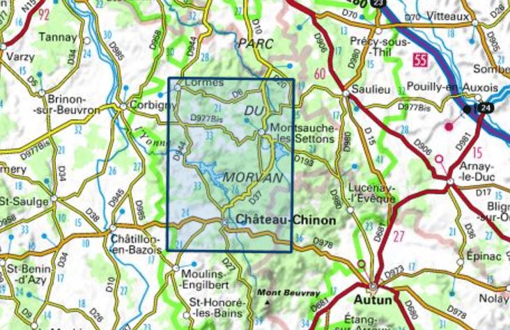 Carte TOP 25 n° 2723 ET - Château-Chinon, Lac des Settons et PNR du Morvan | IGN - La Compagnie des Cartes