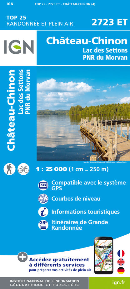 Carte TOP 25 n° 2723 ET - Château-Chinon, Lac des Settons et PNR du Morvan | IGN carte pliée IGN 