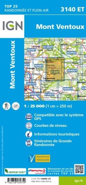 Carte TOP 25 n° 3140 ET - Mont Ventoux (Provence) | IGN carte pliée IGN 