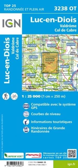 Carte TOP 25 n° 3238 OT - Luc en Diois, Valdrôme & Col de Cabre | IGN carte pliée IGN 