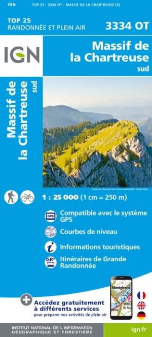 Carte TOP 25 n° 3334 OT - Massif de la Charteuse Sud (Alpes) | IGN carte pliée IGN 