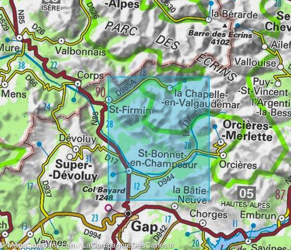 Carte TOP 25 n° 3437 ET - Orcières-Merlette (PN des Ecrins, Alpes) | IGN carte pliée IGN 