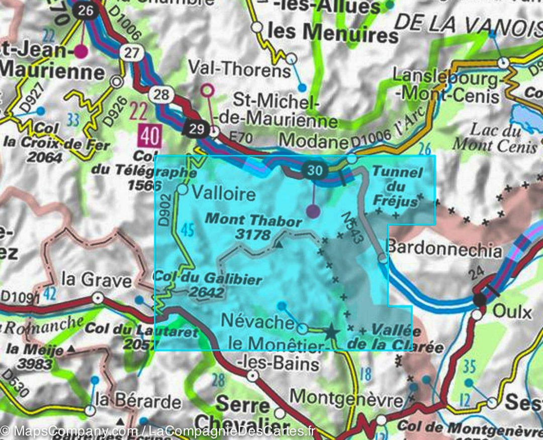 Carte TOP 25 n° 3535 OTR (résistante) - Névache, Mont Thabor, Cols du Galibier et du Lautaret (Alpes) | IGN carte pliée IGN 