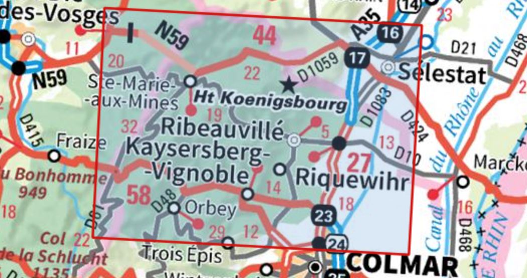 Carte TOP 25 n° 3718 OTR (Résistante) - Sélestat, Col du Bonhomme, Sainte-Marie-aux-Mines, Kaysersberg, Riquewihr | IGN carte pliée IGN 