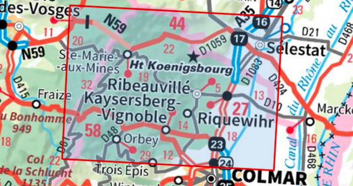Carte TOP 25 n° 3718 OTR (Résistante) - Sélestat, Col du Bonhomme, Sainte-Marie-aux-Mines, Kaysersberg, Riquewihr | IGN carte pliée IGN 