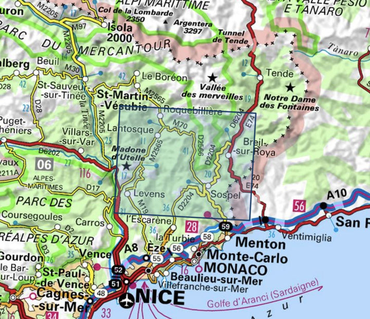 Carte TOP 25 n° 3741 ET - Vallées de la Bévéra et des Paillons (PNR du Mercantour) | IGN carte pliée IGN 