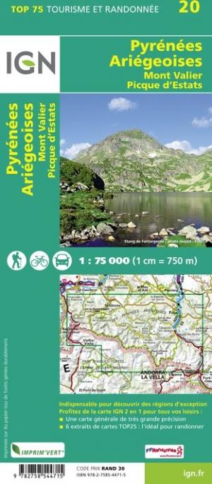 Carte TOP 75 n° 20 - Pyrénées Ariégeoises, Mont Valier & Pique d'Estats | IGN carte pliée IGN 