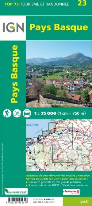 Carte TOP 75 n° 23 - Pays Basque | IGN carte pliée IGN 