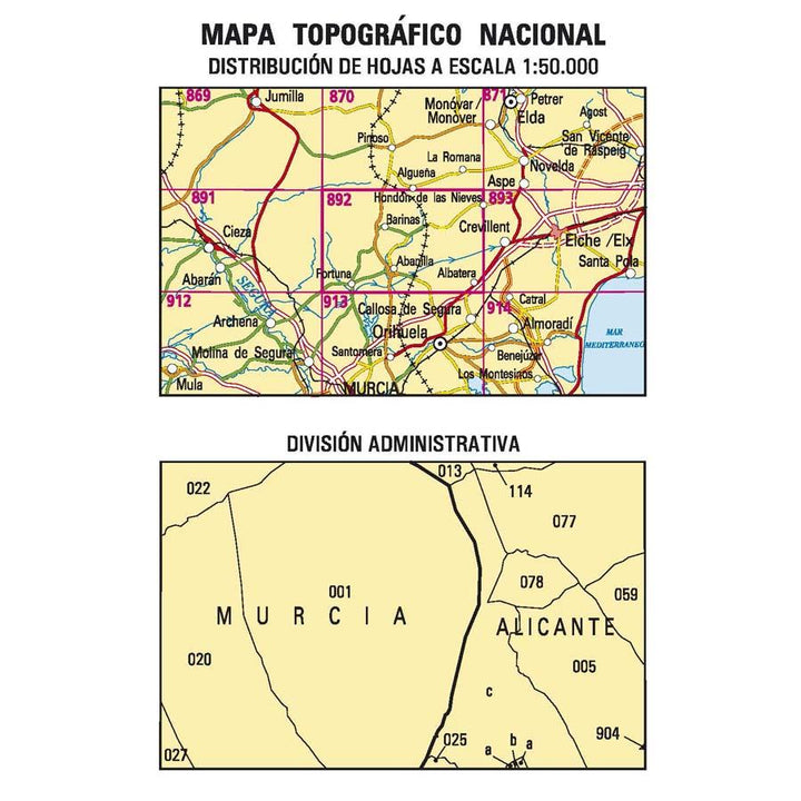 Carte topographique de l'Espagne - Albatera, n° 0892 | CNIG - 1/50 000 carte pliée CNIG 