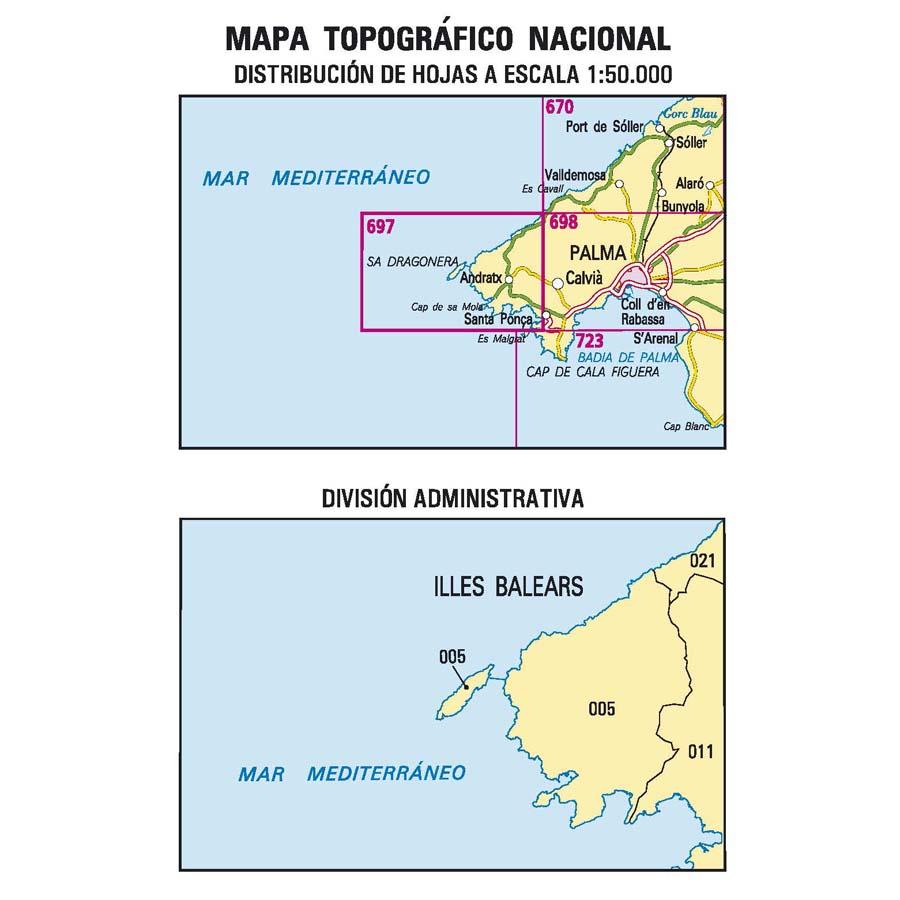 Carte topographique de l'Espagne - Andratx (Mallorca), n° 0697 | CNIG - 1/50 000 carte pliée CNIG 