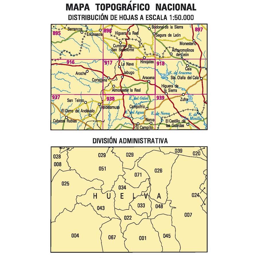 Carte topographique de l'Espagne - Aracena, n° 0917 | CNIG - 1/50 000 carte pliée CNIG 