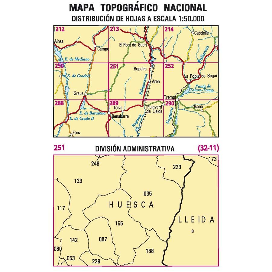 Carte topographique de l'Espagne - Arén, n° 0251 | CNIG - 1/50 000 carte pliée CNIG 